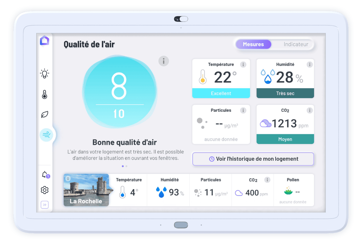 Mockup of the indoor air quality service on a NeHo wall-mounted tablet