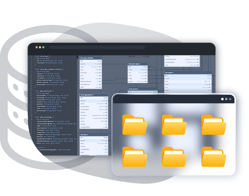 Illustration of a database architecture and API documentation